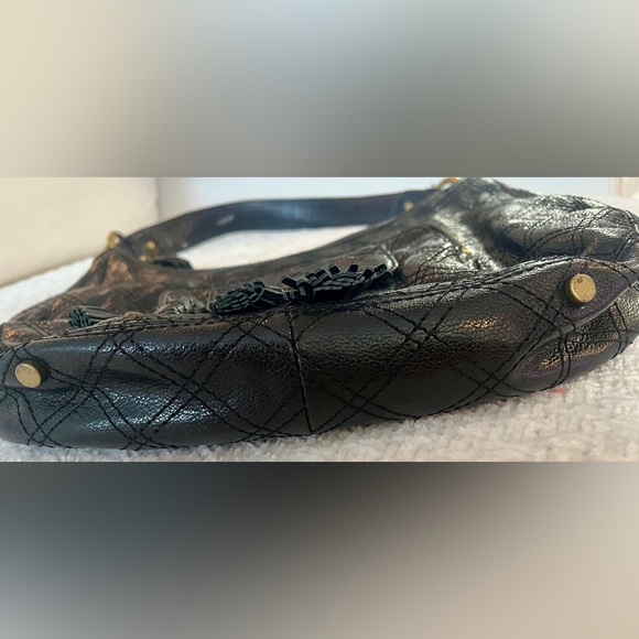 Antonio Melani Black Hobo Bag Glazed Quilted Leather Cargo Pockets Front U Bag - Picture 6 of 11